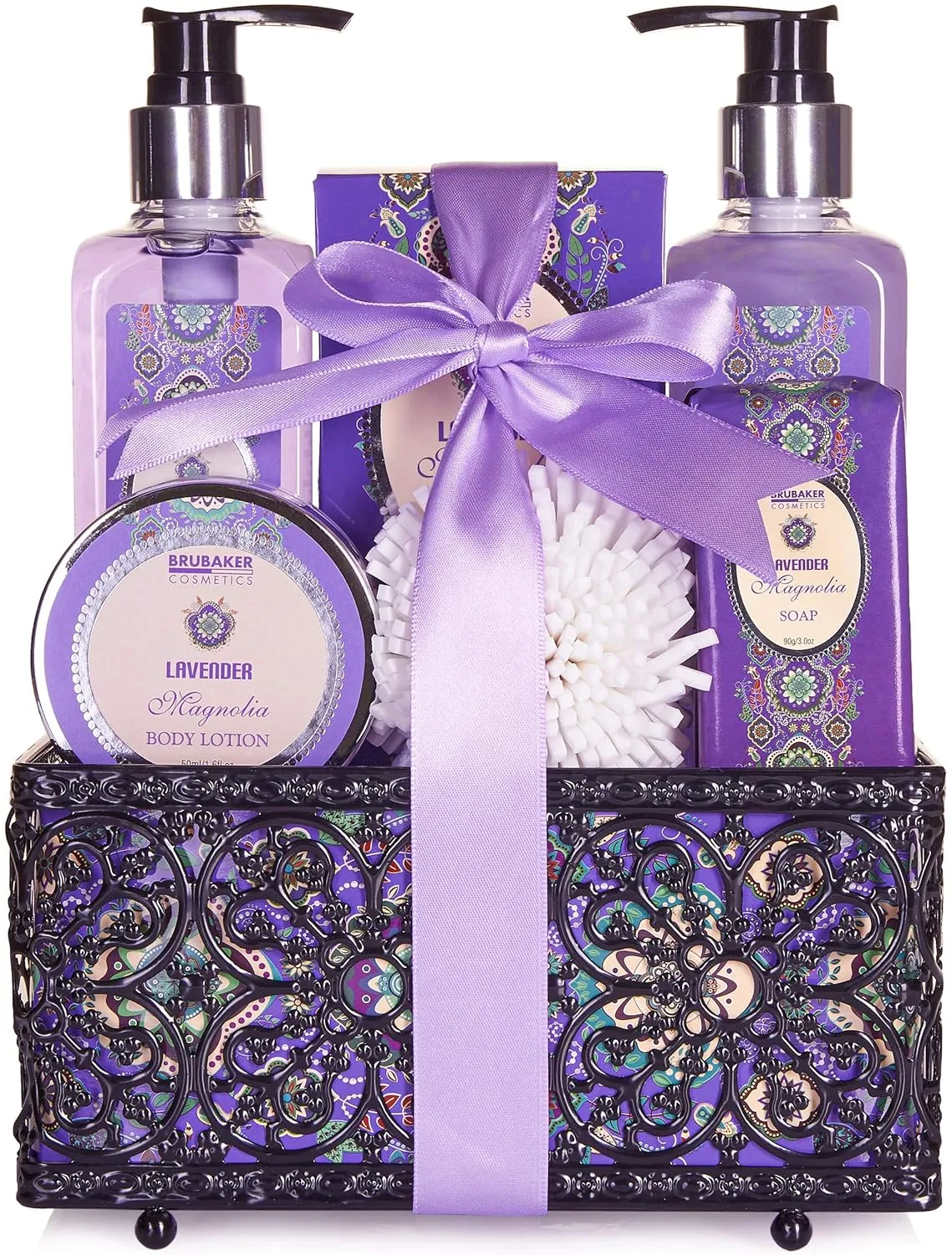 Cosmetics Home Spa Gift Basket - Lavender & Magnolia Scent - 7 Pcs Luxury Bath & Body Gift Set for Women and Men