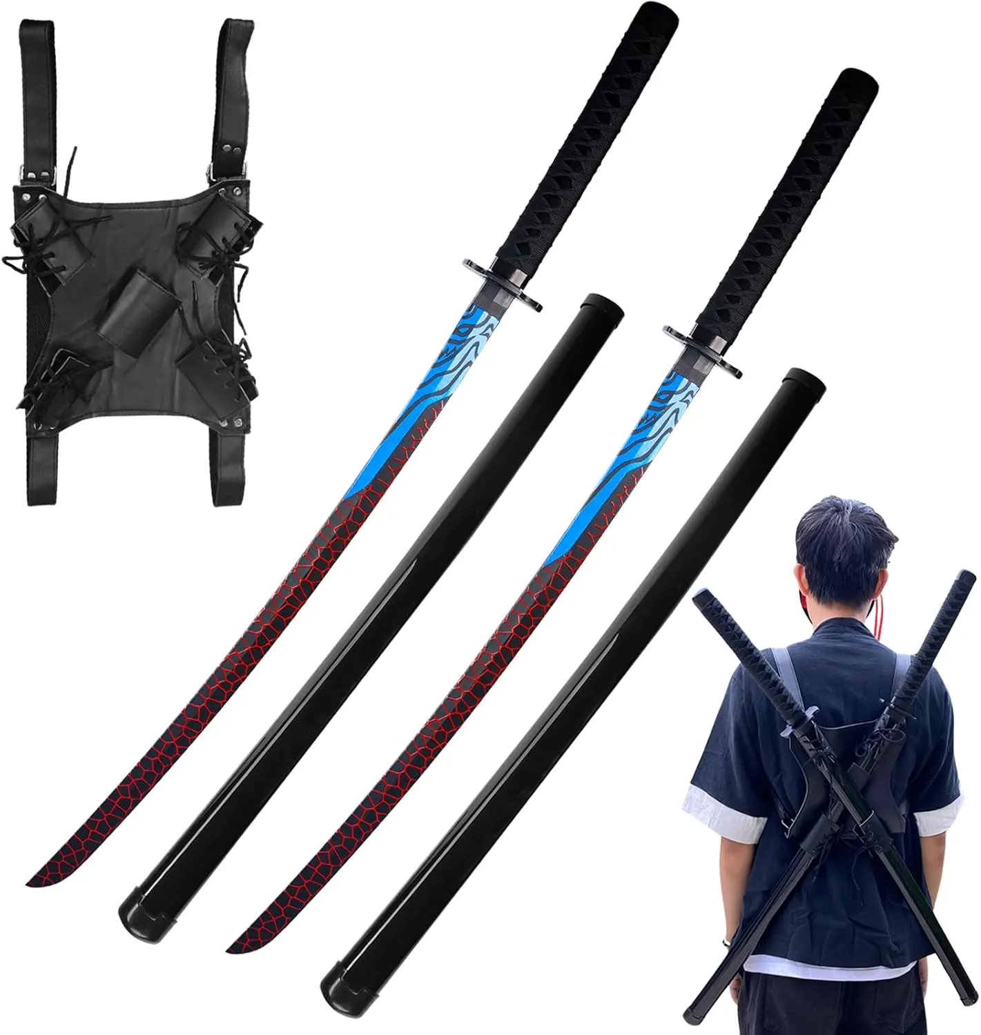 Cosplay Polypropylene Prop Sword Set (2 Swords and Shoulder Strap) Resilient Kanata Style Training Sword