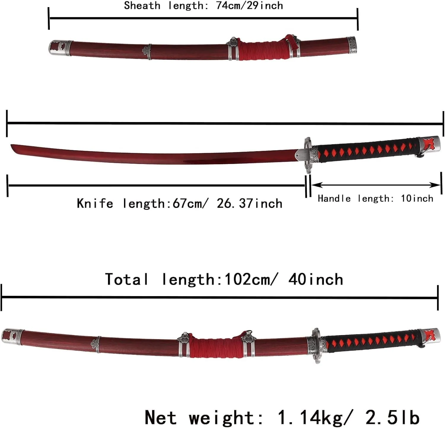 Cosplay Prop：40 inches Sekiro Katana-Shadows Die Twice Wolf Cosplay Replica Sword Metal Red Mortal Blade
