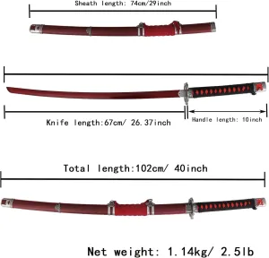 Cosplay Prop：40 inches Sekiro Katana-Shadows Die Twice Wolf Cosplay Replica Sword Metal Red Mortal Blade