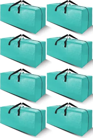 Cosy Family 8 Pack Heavy Duty Extra Large Moving Bags with Backpack Straps - Strong Handles & Zippers, Storage Totes For Space Saving, Fold Flat, Alternative to Moving Box, Aquamarine