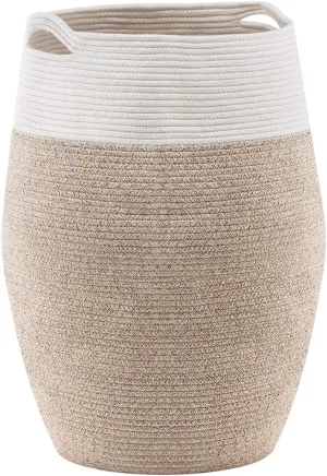 Cotton Rope Laundry Hamper by YOUDENOVA, 105L - Woven Collapsible Basket Clothes Storage for Blankets, Room Organizing, Bedroom Storage, – Brown & White