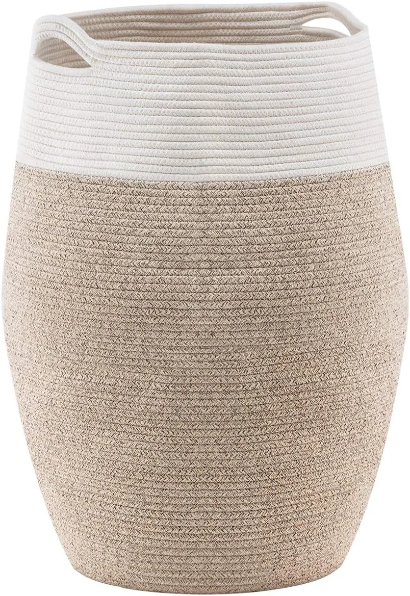 Cotton Rope Laundry Hamper by YOUDENOVA, 105L - Woven Collapsible Basket Clothes Storage for Blankets, Room Organizing, Bedroom Storage, – Brown & White