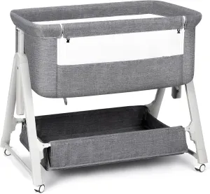 Cowiewie Bassinet Bedside Sleeper, Baby Bassinet with Adjustable Height & Angle XL Storage Bag & Breathable Mesh Bedside Bassinets for Baby, C-Section Friendly (Dark Gray