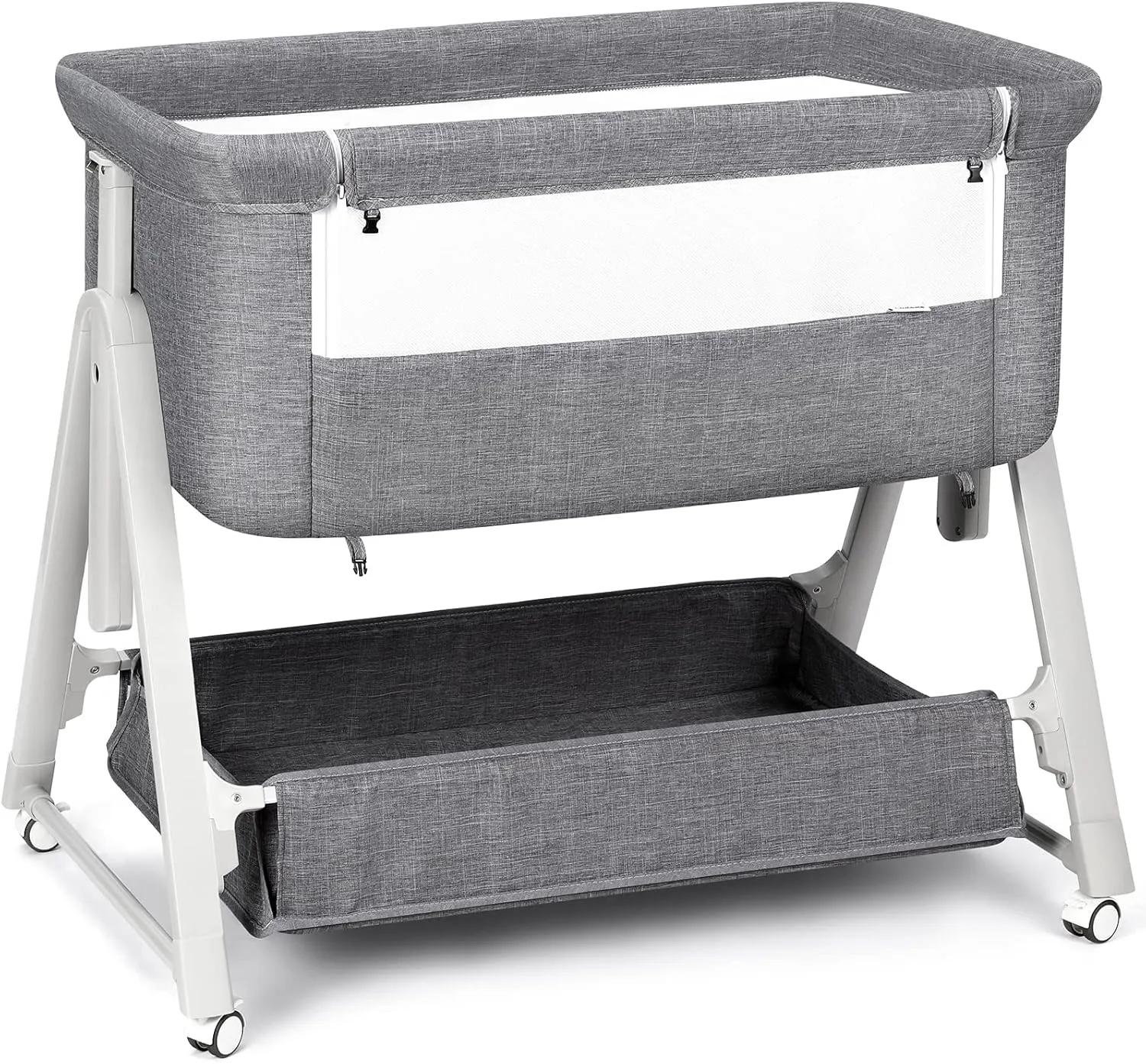 Cowiewie Bassinet Bedside Sleeper, Baby Bassinet with Adjustable Height & Angle XL Storage Bag & Breathable Mesh Bedside Bassinets for Baby, C-Section Friendly (Dark Gray