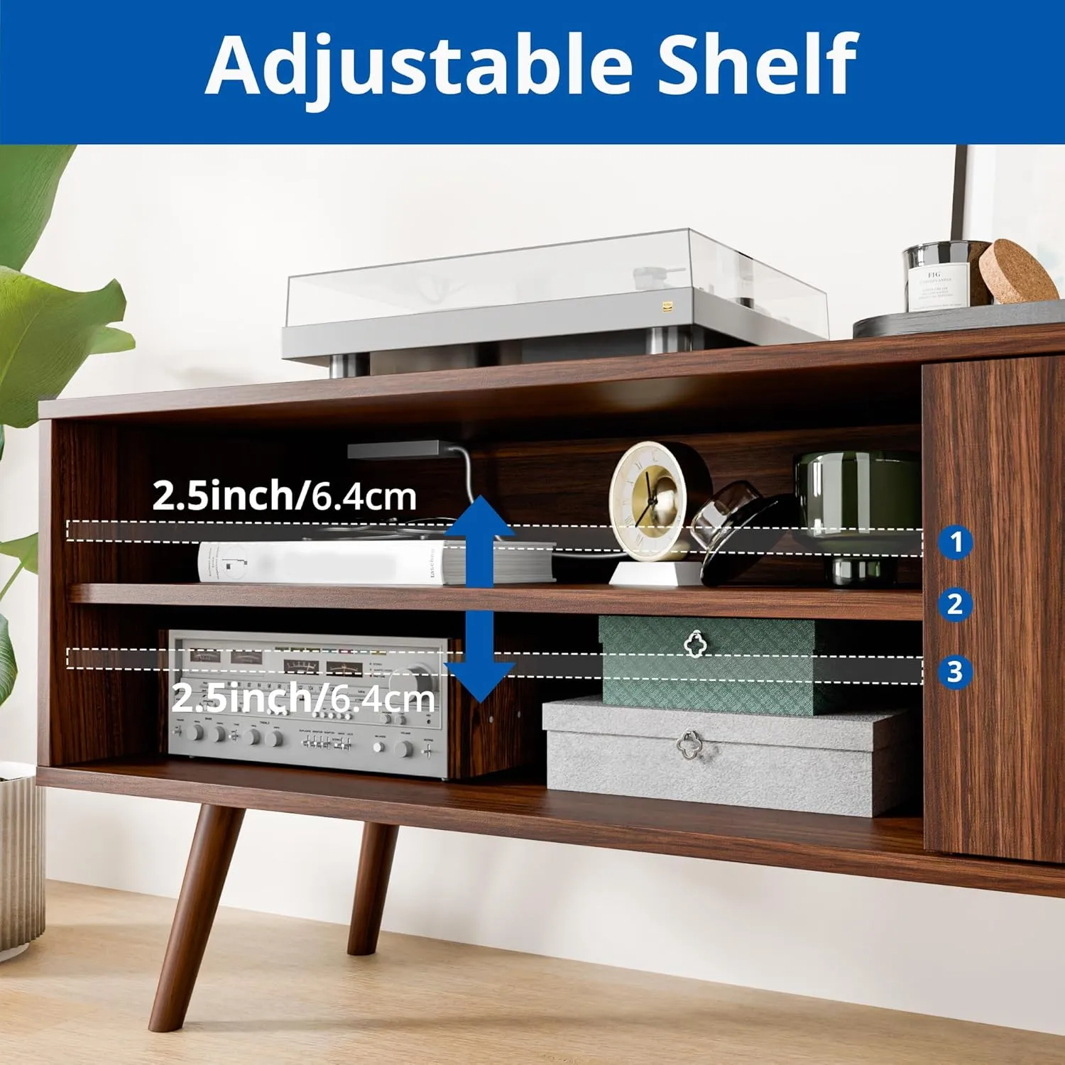 Cozy Castle TV Stand for 48 Inch TV, Mid Century Modern Entertainment Center with Storage Cabinet, TV Media Console for Living Room, Bedroom, Dark Brown