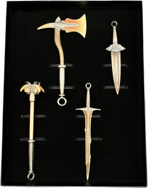 crafthand Handmade Game Set of 4 Skyrim Dragonbone Box Metal Weapon Dragonbone Sword Dagger War Axe Mace Collection Cosplay Prop Desktop Decoration