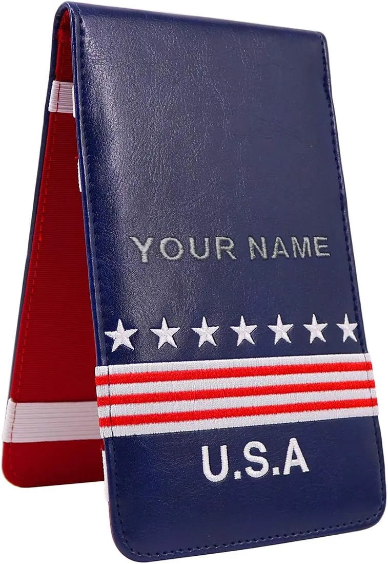Craftsman Golf US Flag Style Clover Star Custom Golf Scorecard and Yardage Book Case Holder Name Engraved Embroidered