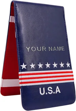 Craftsman Golf US Flag Style Clover Star Custom Golf Scorecard and Yardage Book Case Holder Name Engraved Embroidered