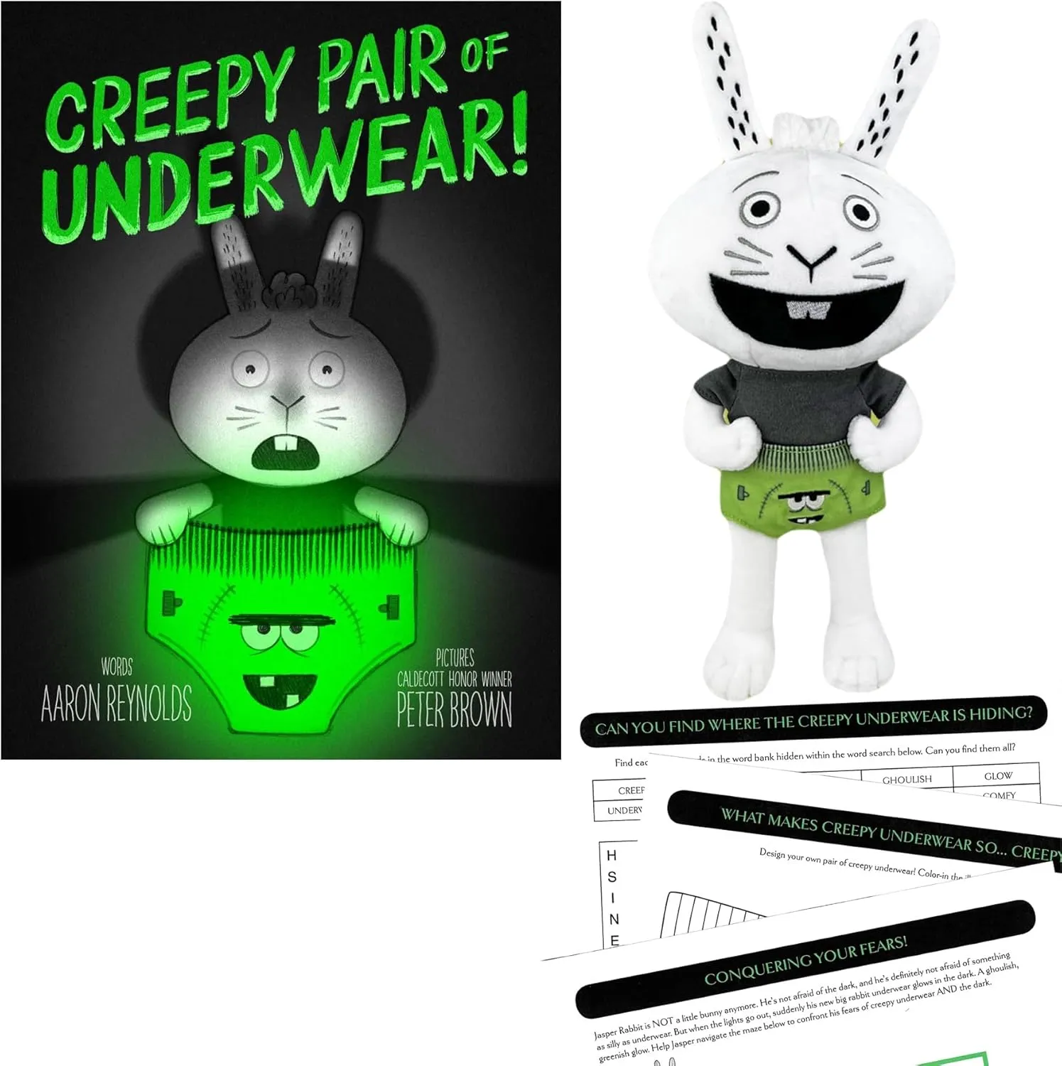 Creepy Tales! Gift Set Includes Creepy Pair of Underwear! Hardcover by Aaron Reynolds, Peter Brown, Jasper Rabbit 14” Plush, and Activity Pages