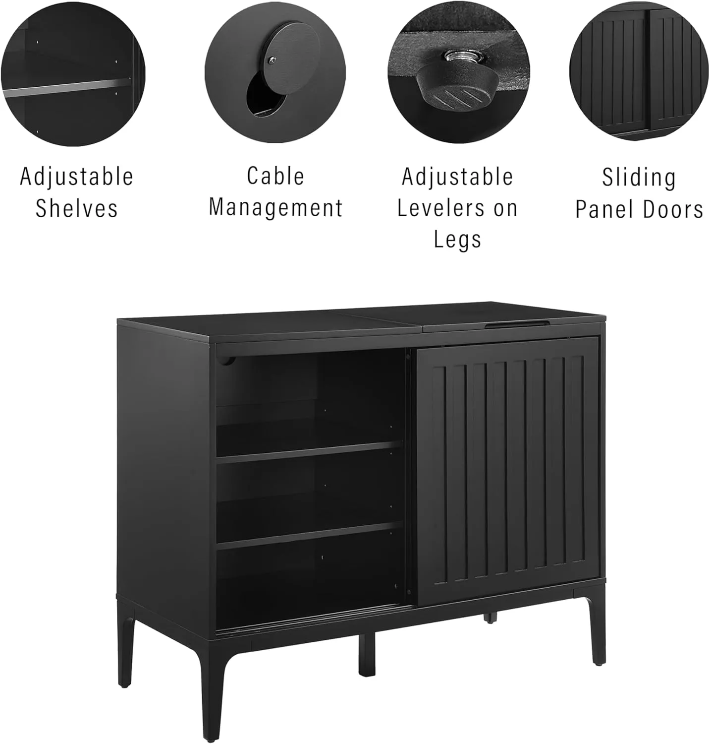 Crosley Furniture Asher Media Console and Record Player Stand with Storage for Vinyl Records, Matte Black
