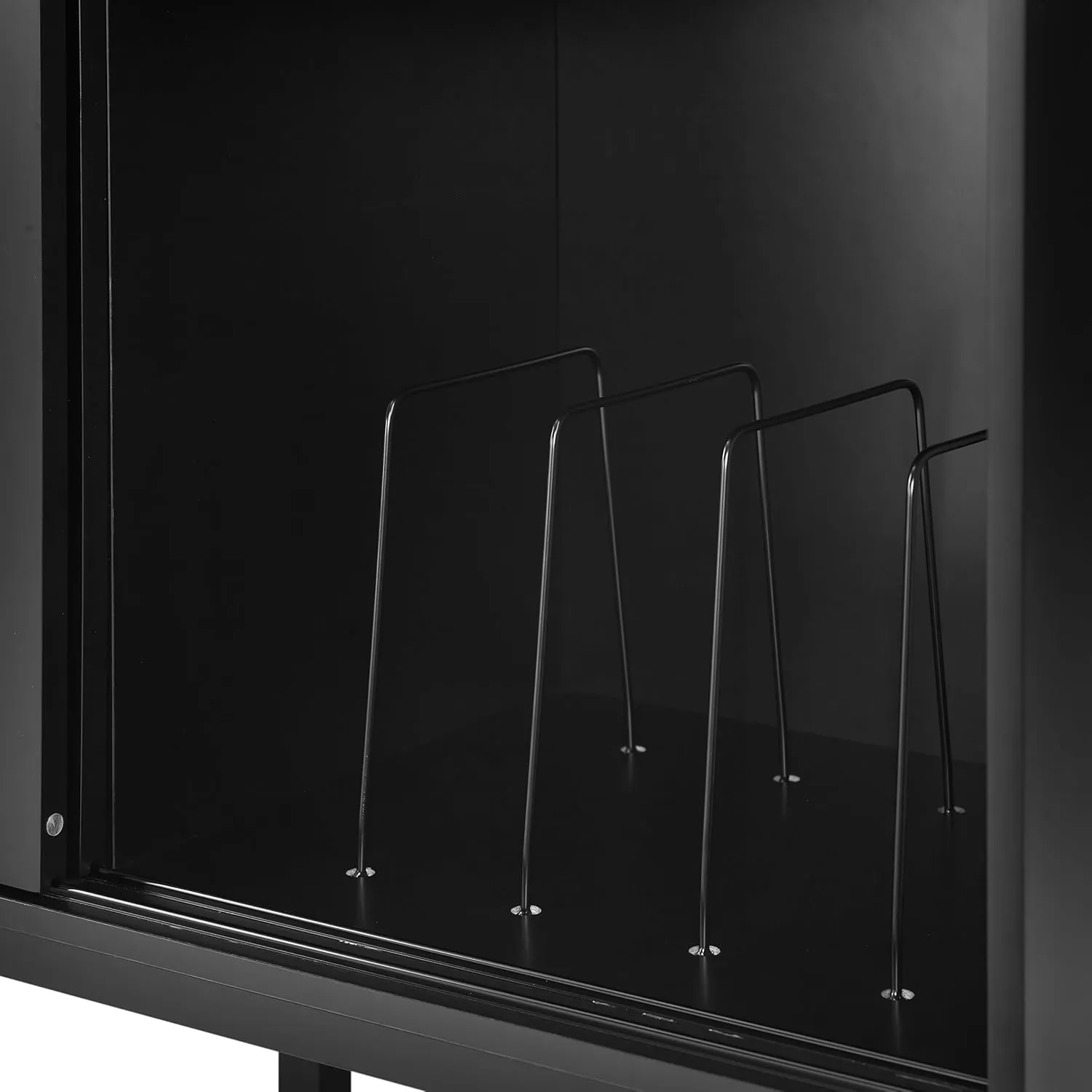 Crosley Furniture Asher Media Console and Record Player Stand with Storage for Vinyl Records, Matte Black