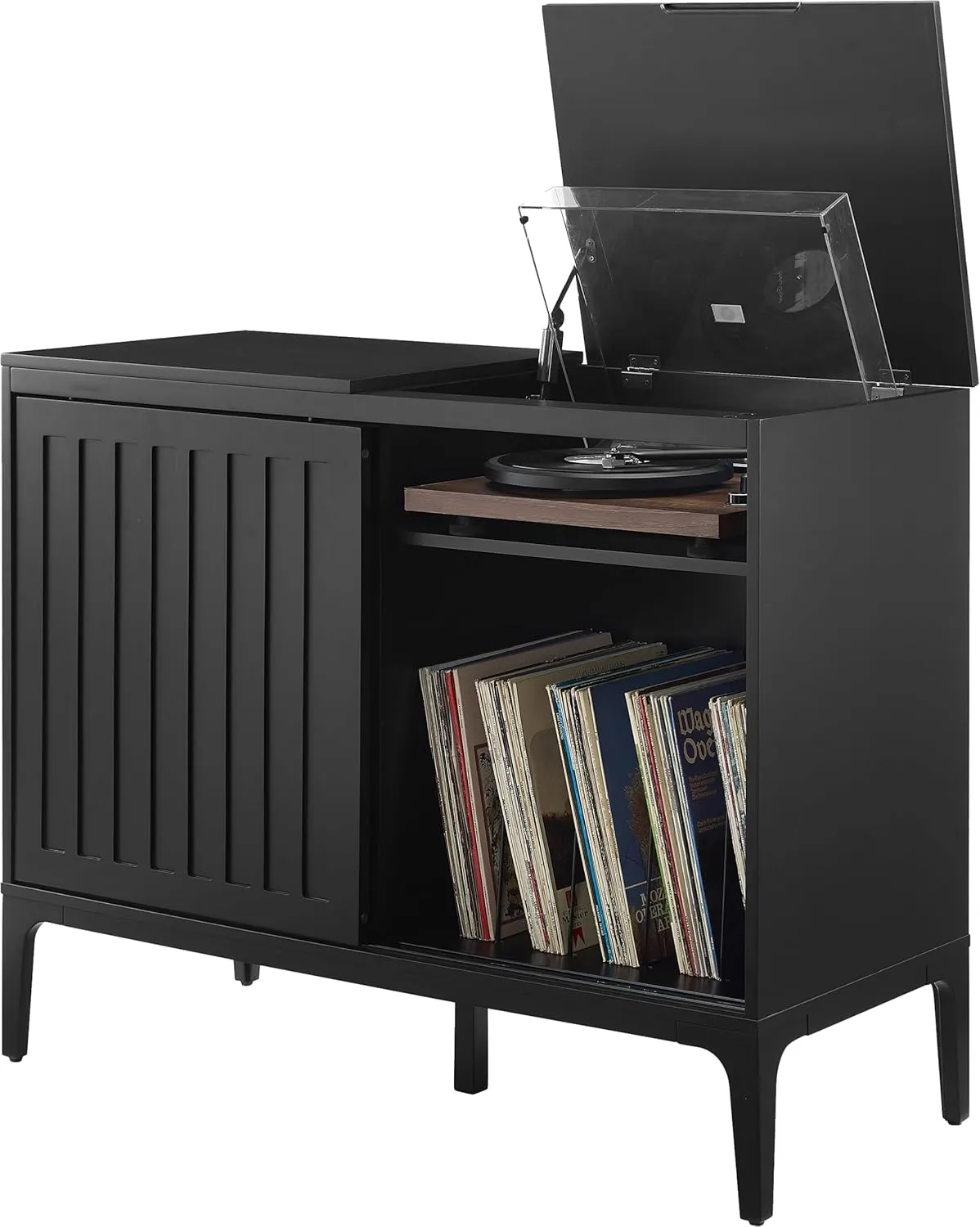 Crosley Furniture Asher Media Console and Record Player Stand with Storage for Vinyl Records, Matte Black