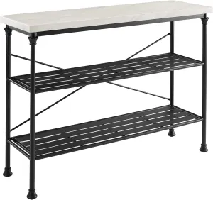 Crosley Furniture Madeleine Sofa Console Table with Storage Shelves for Hall, Entryway, or Living Room, Steel with Faux Marble Top