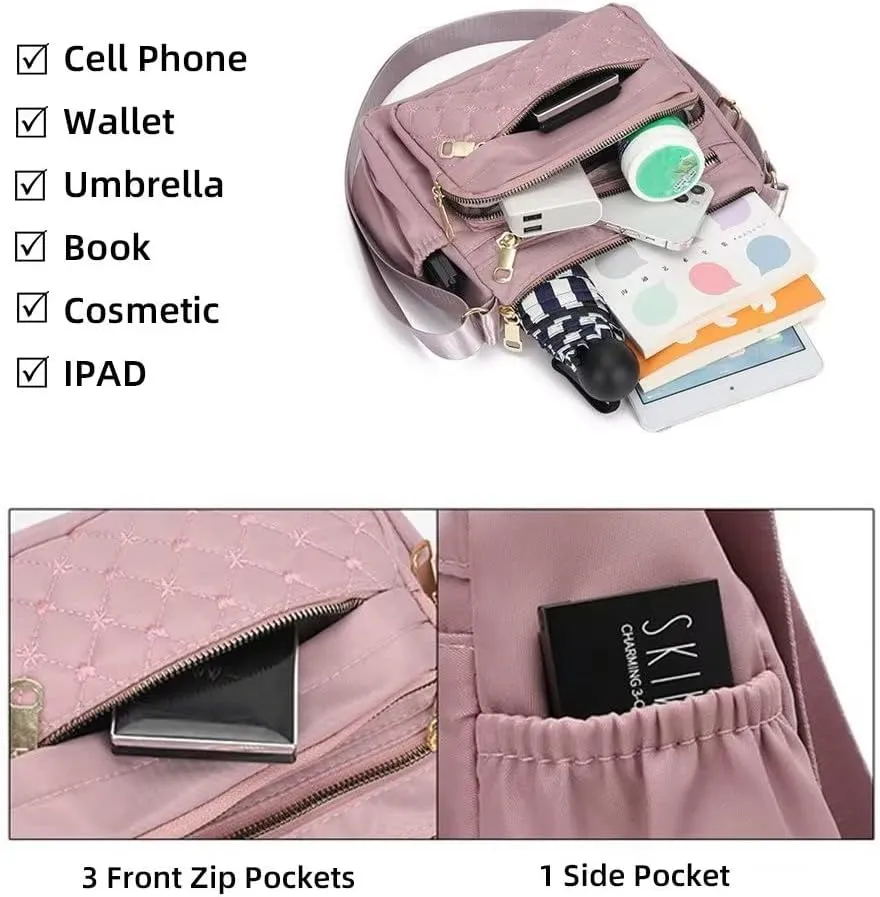 Crossbody Bag for Women Multiple Pockets Shoulder bag Hobo Waterproof Shoulder Purse Nylon Lightweight Messenger Bag