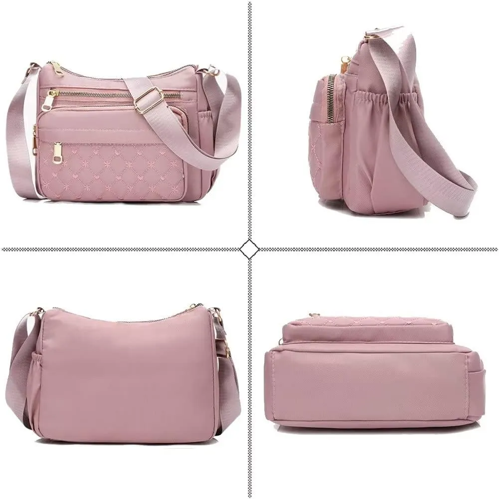 Crossbody Bag for Women Multiple Pockets Shoulder bag Hobo Waterproof Shoulder Purse Nylon Lightweight Messenger Bag