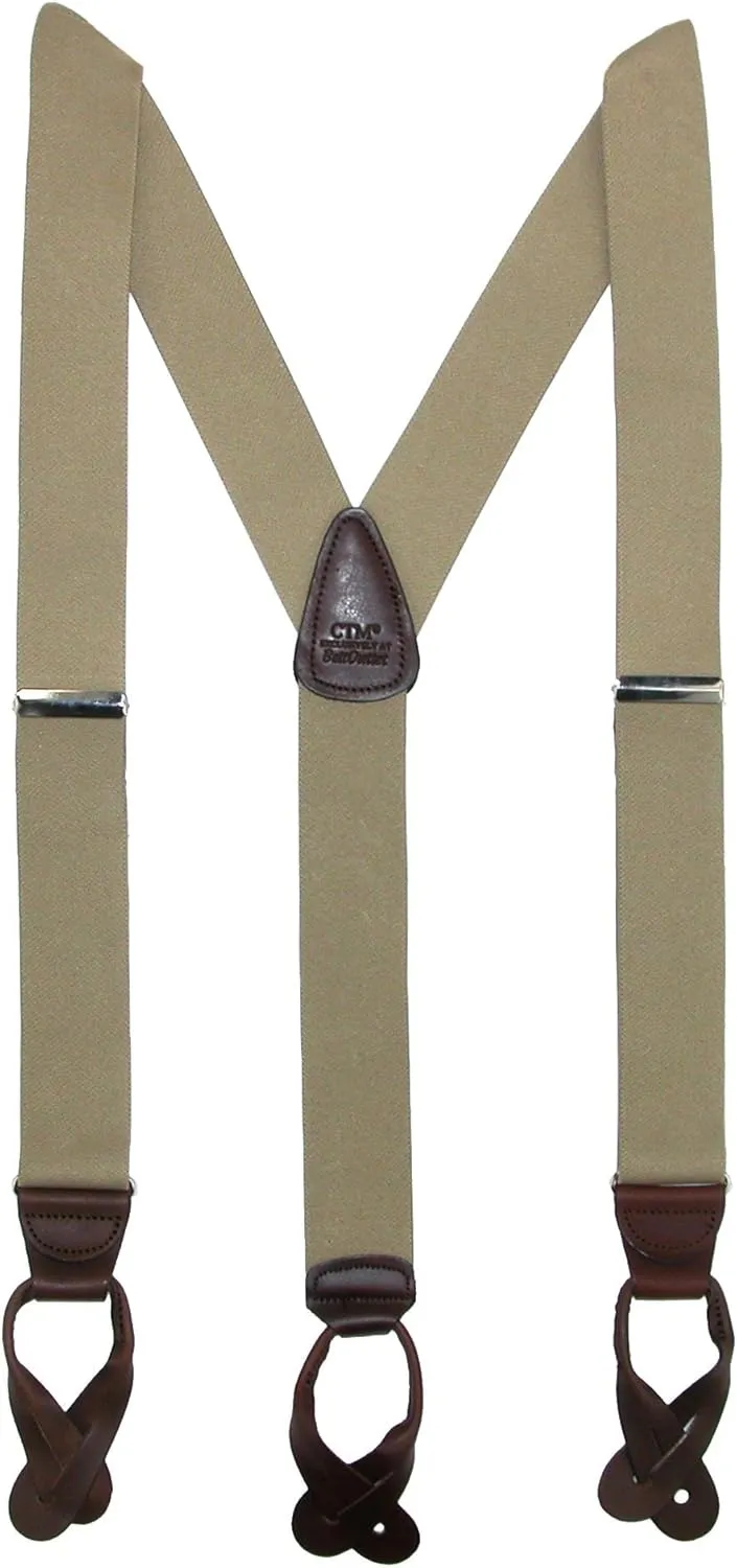 CTM® Men's Elastic Button End Dress Suspenders with Silver Hardware