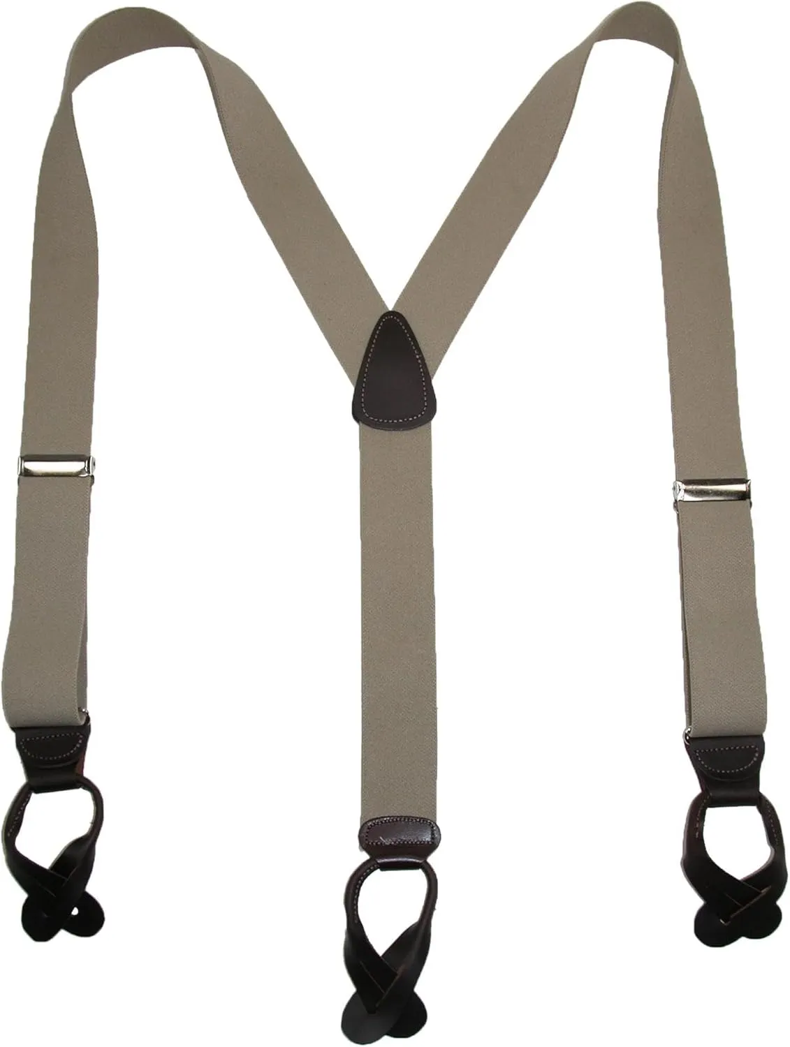 CTM® Men's Elastic Button End Dress Suspenders with Silver Hardware