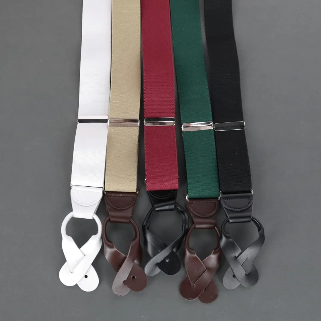 CTM® Men's Elastic Button End Dress Suspenders with Silver Hardware