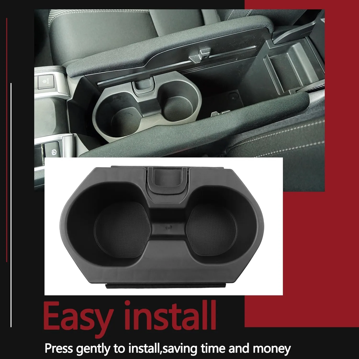 Cup Holder Insert Accessories for Honda Civic 2016-2021 Lx Ex Si Sport Hatchback Coupe Sedan Insight,Center Console Drink Bottle Cup Holder Adapter Replace 83446-TBA-A01ZA (Black)