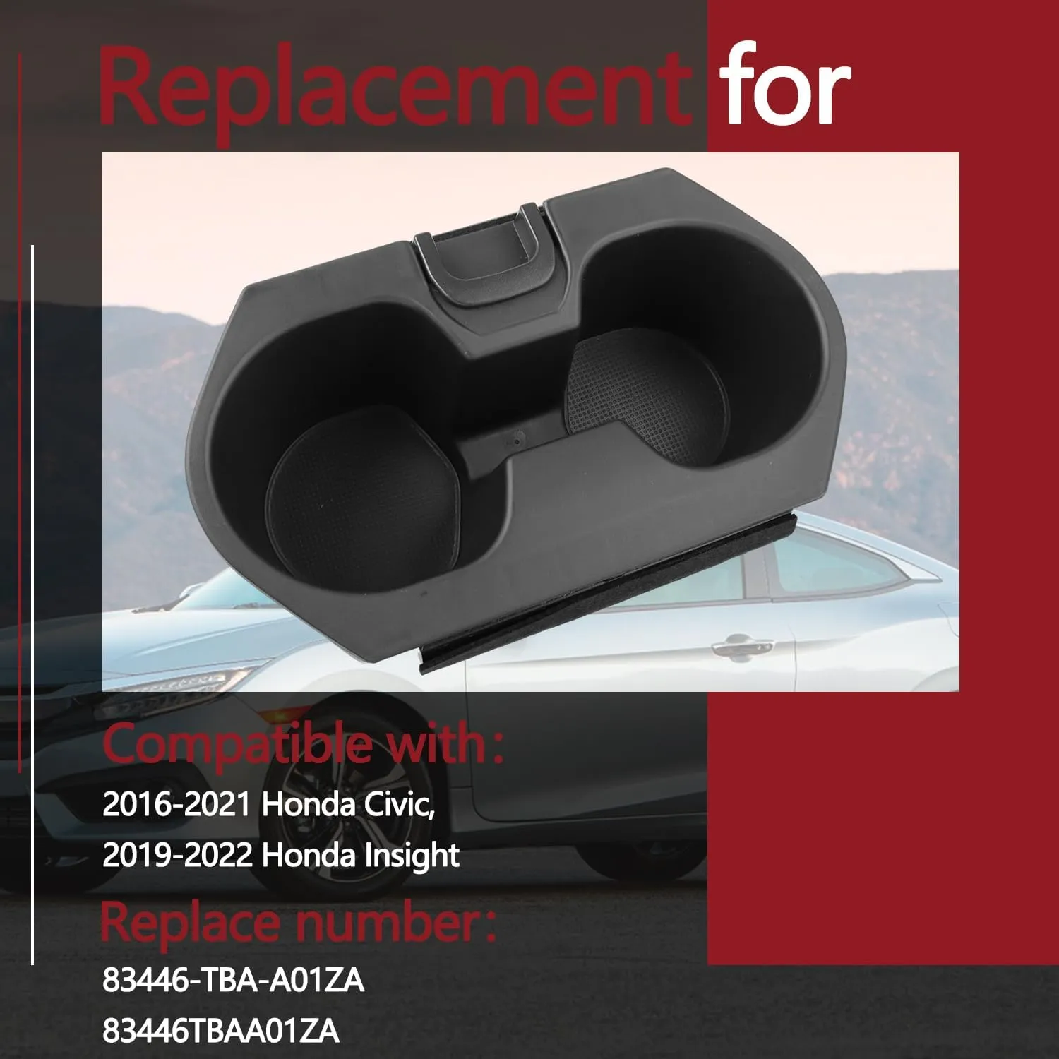 Cup Holder Insert Accessories for Honda Civic 2016-2021 Lx Ex Si Sport Hatchback Coupe Sedan Insight,Center Console Drink Bottle Cup Holder Adapter Replace 83446-TBA-A01ZA (Black)