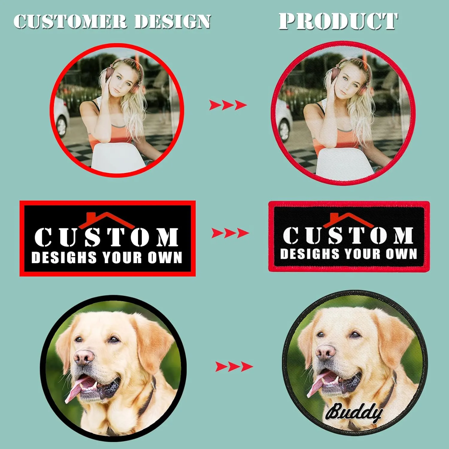 Custom Make Your Own Personalized Morale Patch Add Your Photo,Logo,Text Hook and Loop/Sew on/Iron on(Rectangle 3X2'' 2 pcs)