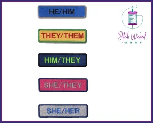 Custom Professional Pronoun Tag, Fully Embroidered Rectangle Patch