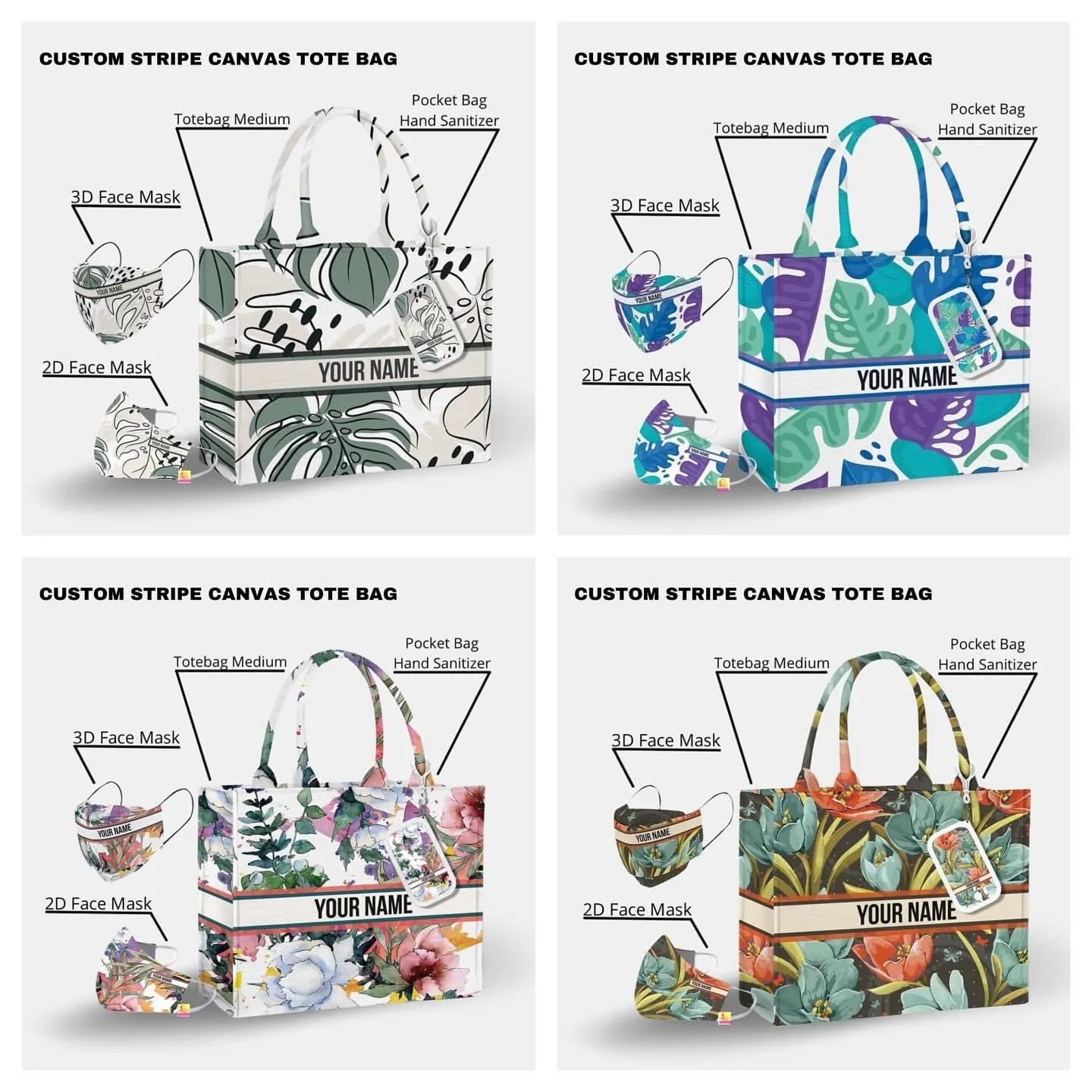 Custom Stripe Canvas Tote Bag