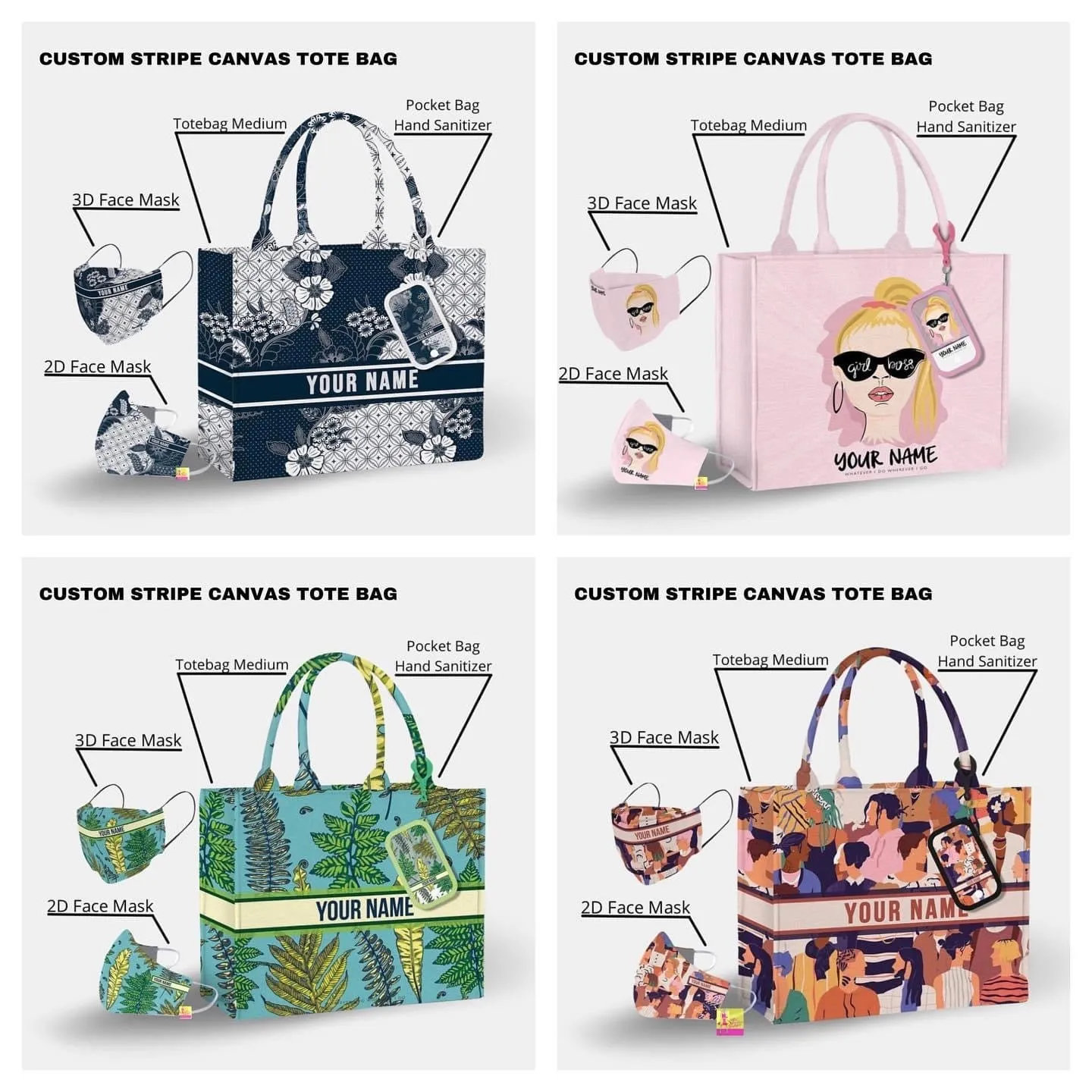 Custom Stripe Canvas Tote Bag