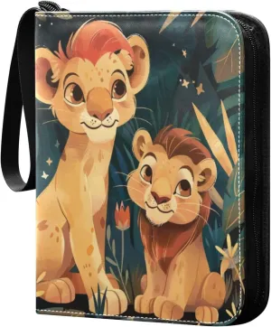 Cute Lion King 4 Pocket Card Binder Trading Card Binder Portable Cards Collection Book with Zipper