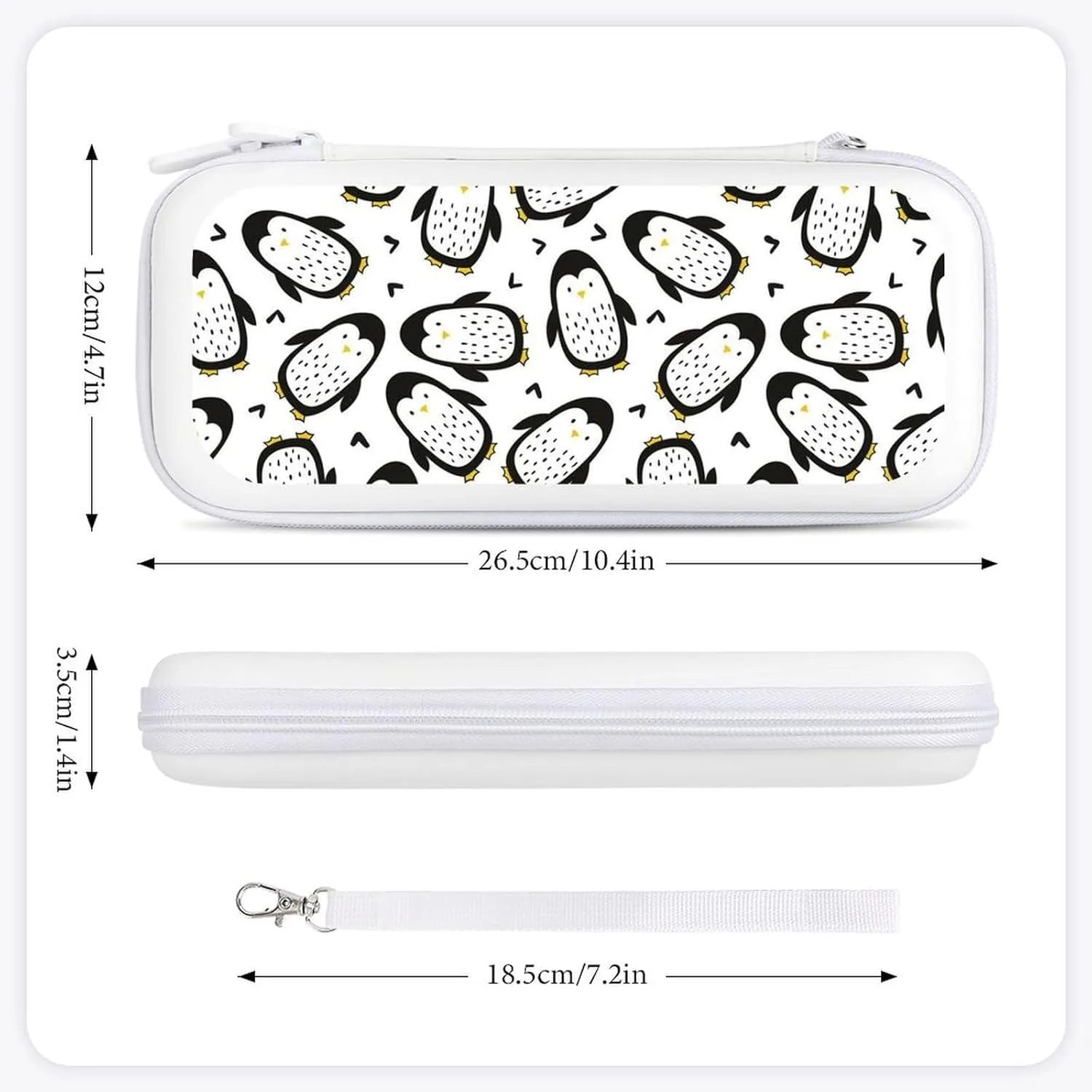 Cute Penguins Hard Shell Travel Case with Rope 15 Game Card Pockets Compatible with Switch Protective