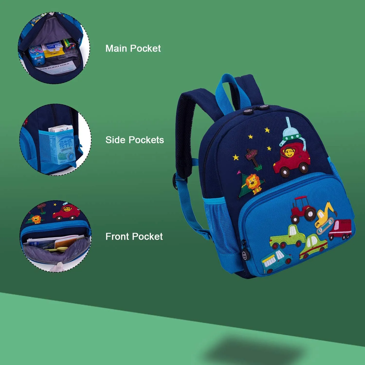 Cute Zoo Little 3d Backpack Kids Backpack for Boys and Girls Toddler Backpack Waterproof Preschool (Blue Car)