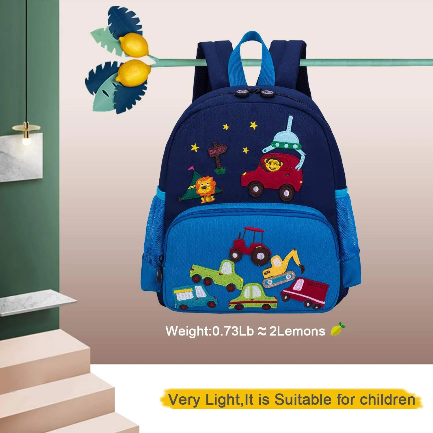 Cute Zoo Little 3d Backpack Kids Backpack for Boys and Girls Toddler Backpack Waterproof Preschool (Blue Car)