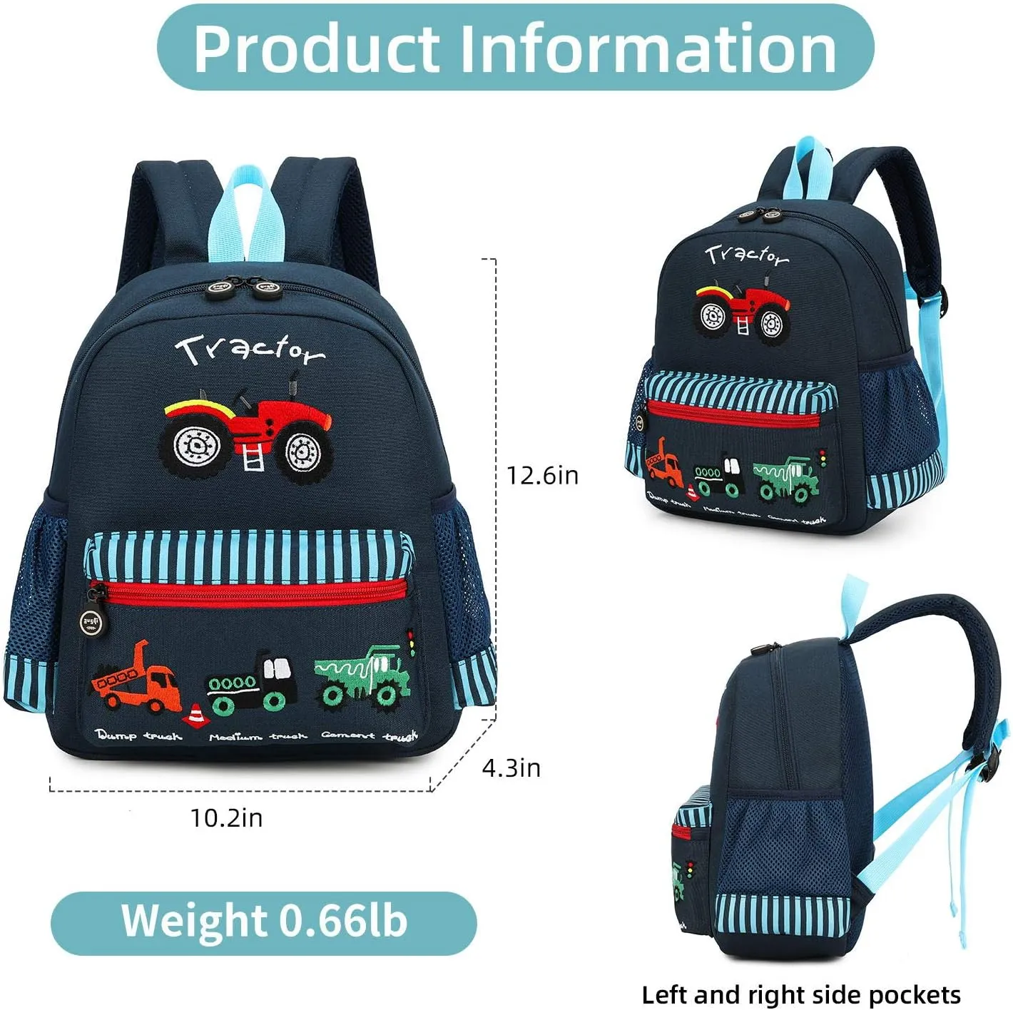 Cute Zoo Little 3d Backpack Kids Backpack for Boys and Girls Toddler Backpack Waterproof Preschool(Deep Blue Car)