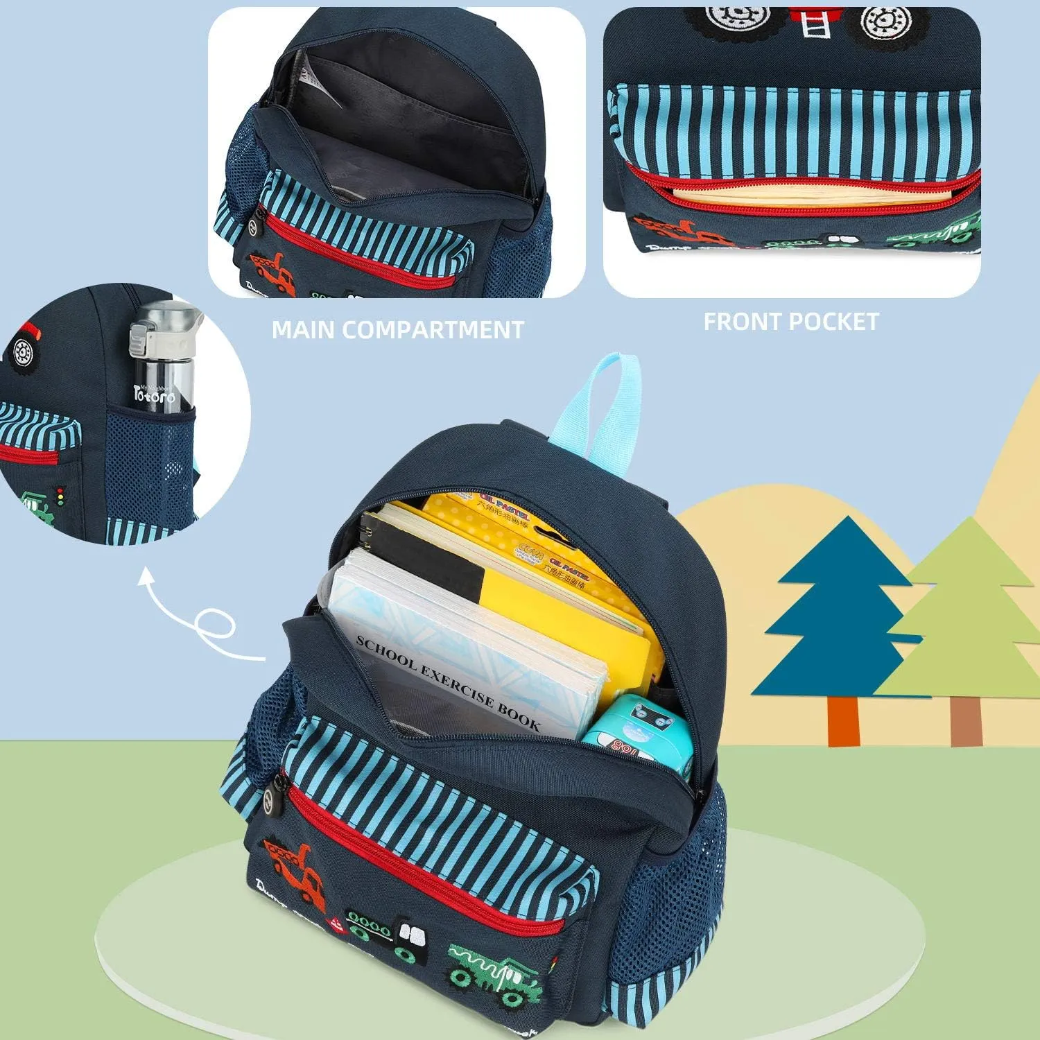 Cute Zoo Little 3d Backpack Kids Backpack for Boys and Girls Toddler Backpack Waterproof Preschool(Deep Blue Car)