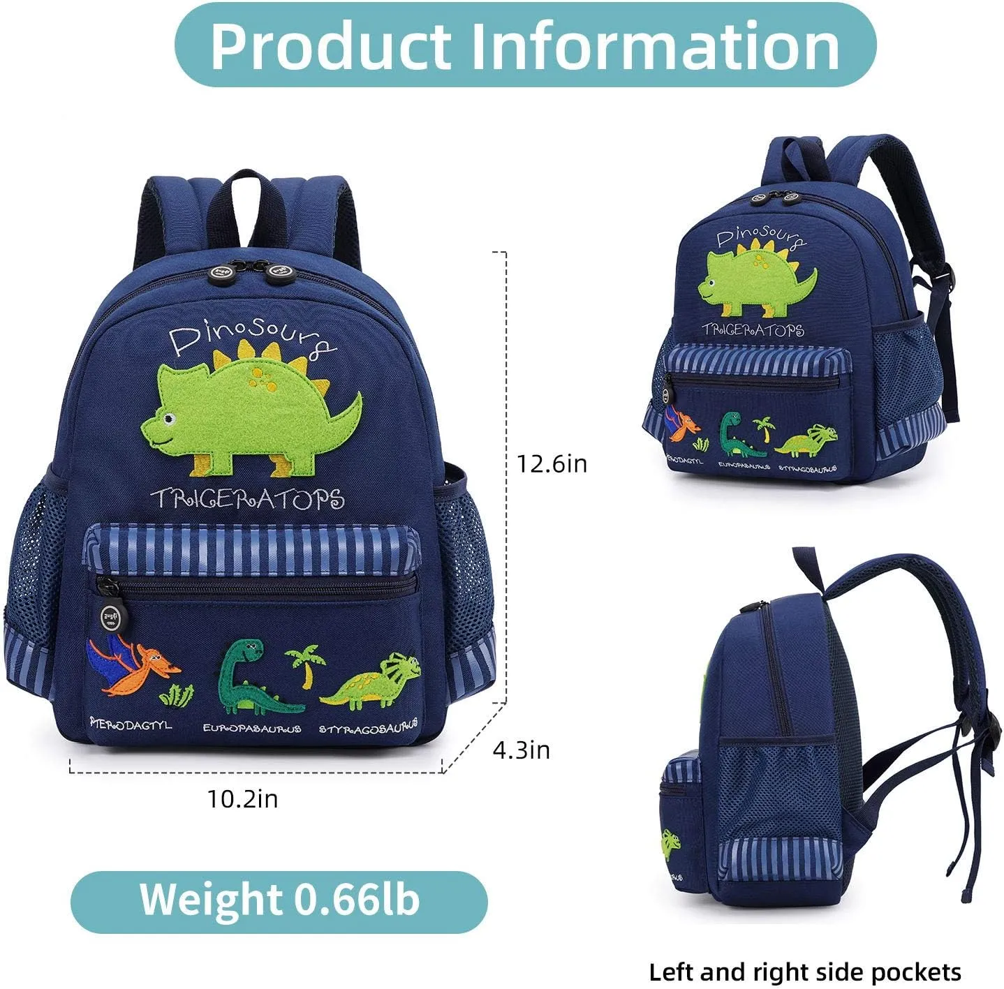 Cute Zoo Little 3d Backpack Kids Backpack for Boys and Girls Toddler Backpack Waterproof Preschool(Deep Blue Dinosaur)