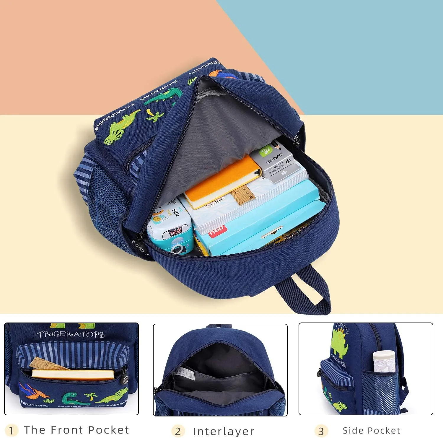 Cute Zoo Little 3d Backpack Kids Backpack for Boys and Girls Toddler Backpack Waterproof Preschool(Deep Blue Dinosaur)