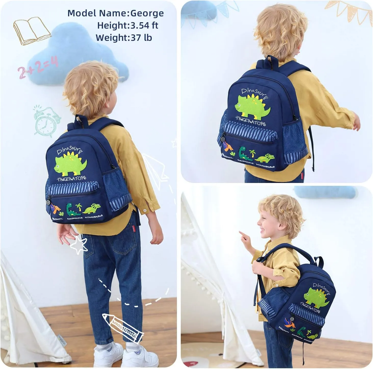 Cute Zoo Little 3d Backpack Kids Backpack for Boys and Girls Toddler Backpack Waterproof Preschool(Deep Blue Dinosaur)