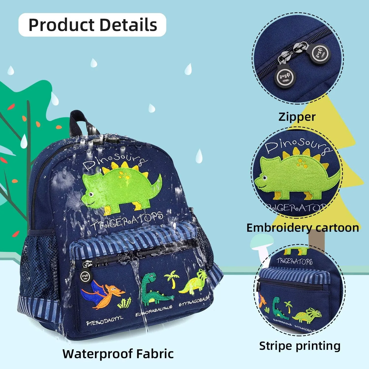 Cute Zoo Little 3d Backpack Kids Backpack for Boys and Girls Toddler Backpack Waterproof Preschool(Deep Blue Dinosaur)