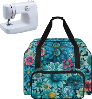 Cyan Daisy Sewing Machine Bag, Portable Tote Bag Compatible with Most Singer, Brother and Extra Sewing Accessories 19.7x9.8x13 Inches
