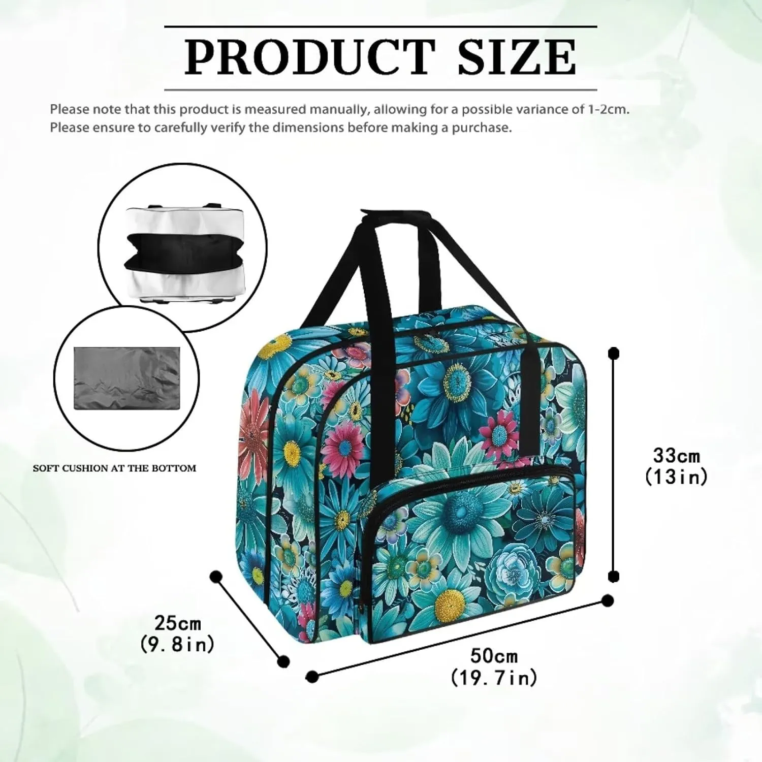 Cyan Daisy Sewing Machine Bag, Portable Tote Bag Compatible with Most Singer, Brother and Extra Sewing Accessories 19.7x9.8x13 Inches