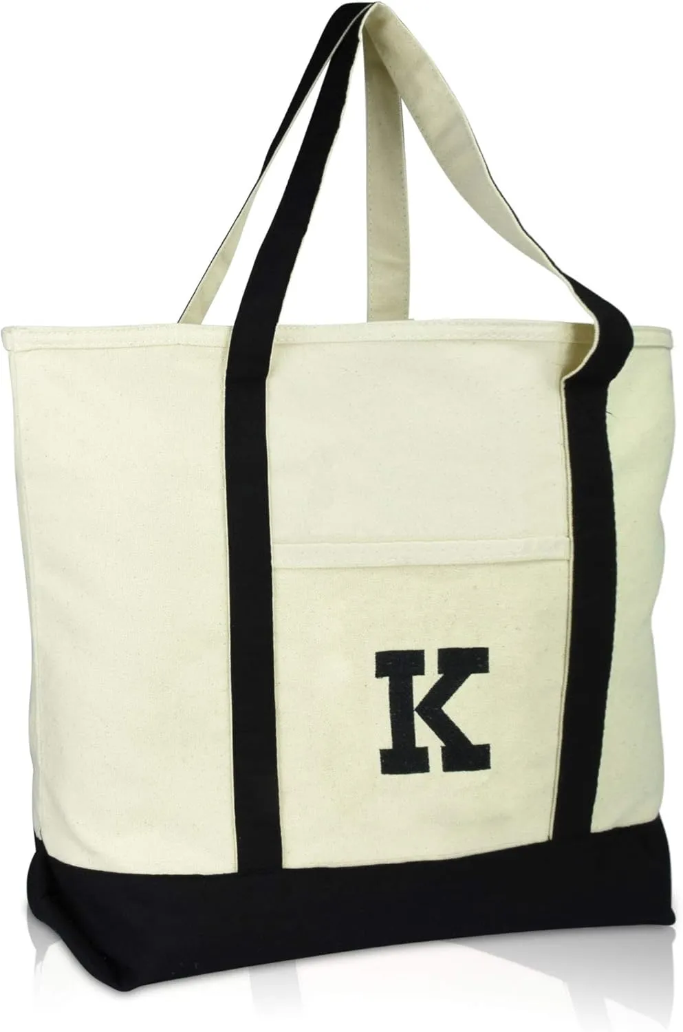 DALIX Initial Tote Bag Personalized Monogram Black Zippered Top Letter - K