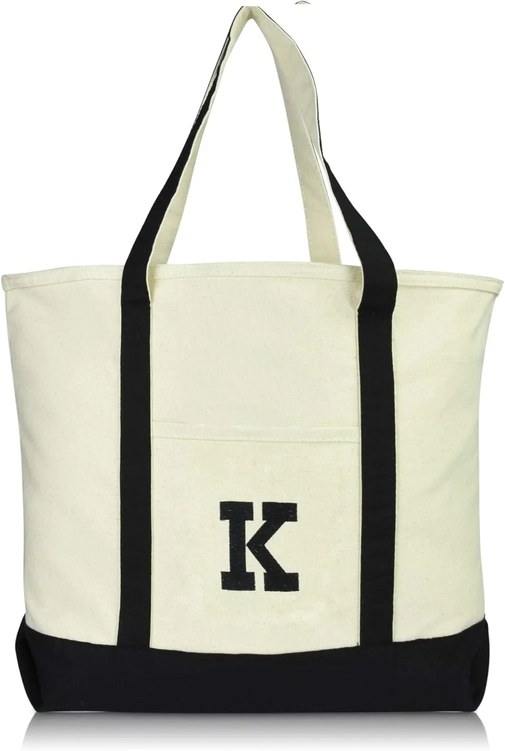 DALIX Initial Tote Bag Personalized Monogram Black Zippered Top Letter - K