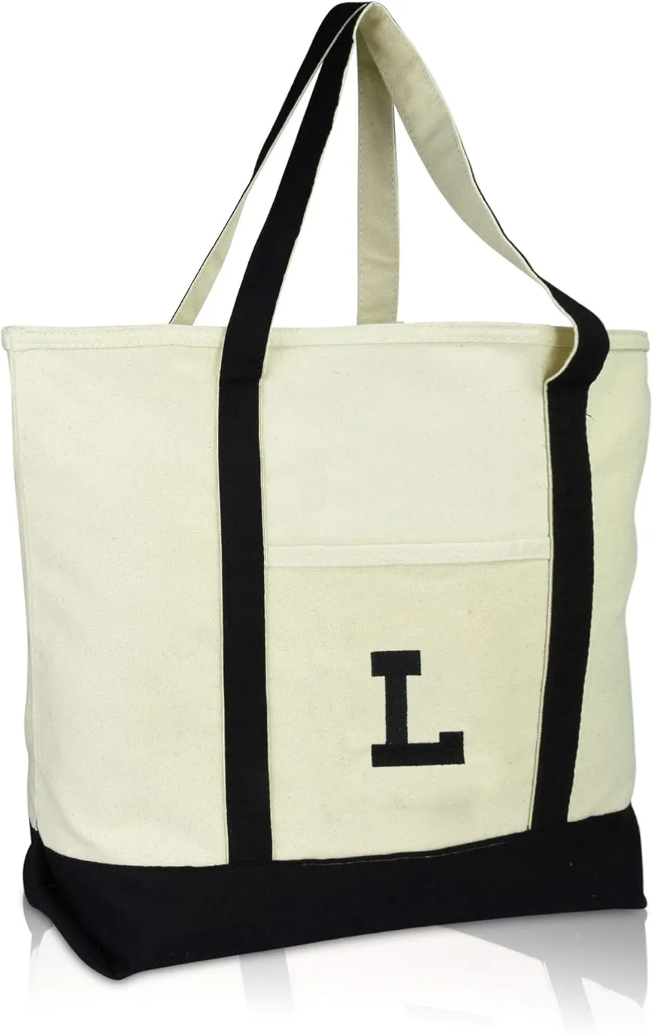 DALIX Initial Tote Bag Personalized Monogram Black Zippered Top Letter - L