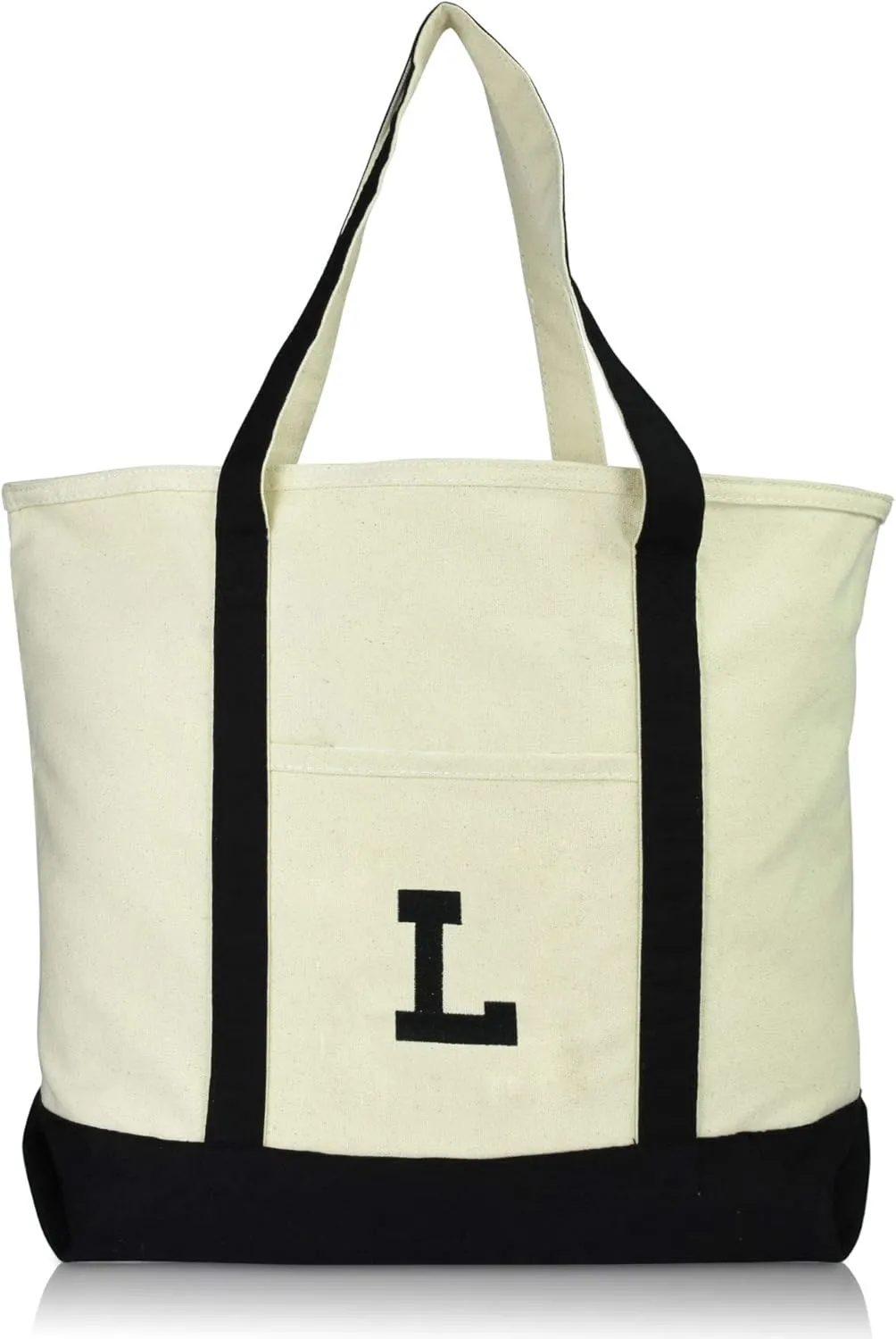 DALIX Initial Tote Bag Personalized Monogram Black Zippered Top Letter - L