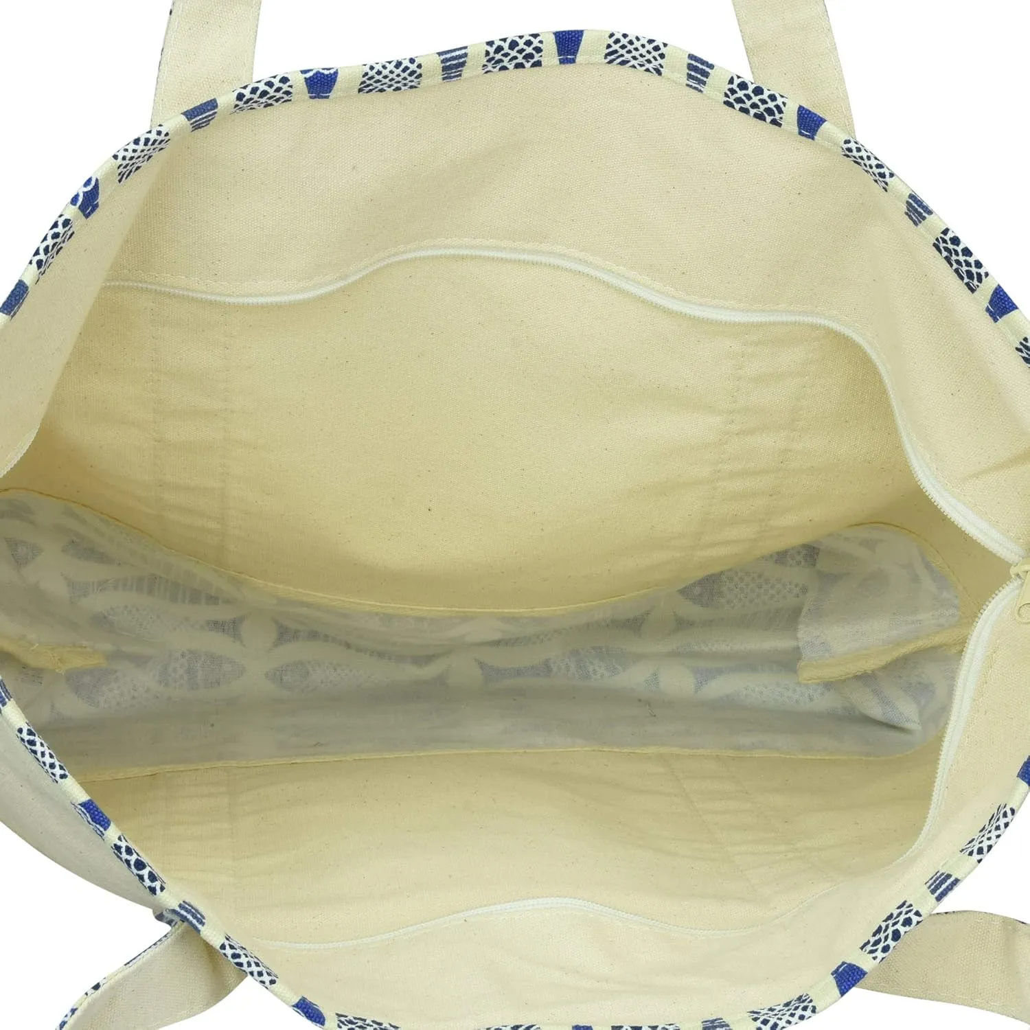 DALIX Initial Tote Bag Personalized Monogram Blue Antique Fish Zippered Top Bold Letter - K