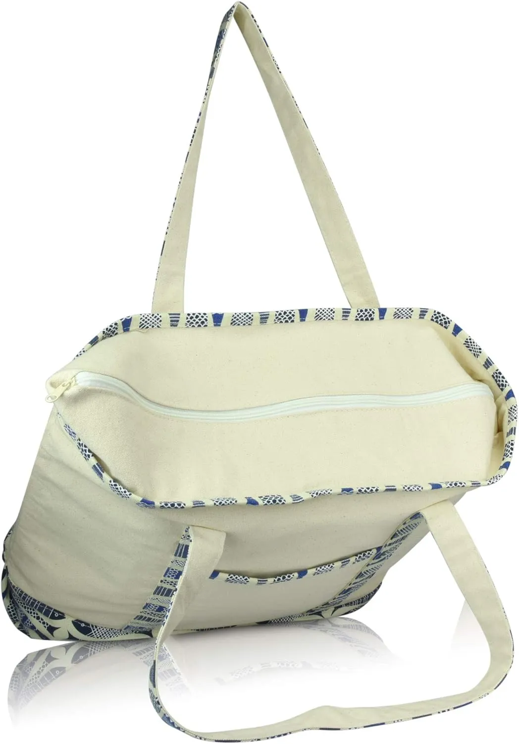 DALIX Initial Tote Bag Personalized Monogram Blue Antique Fish Zippered Top Bold Letter - K