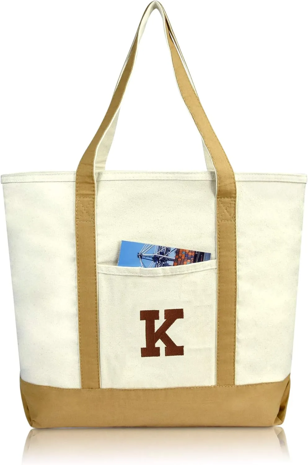 DALIX Initial Tote Bag Personalized Monogram Brown Zippered Top Bold Letter - K