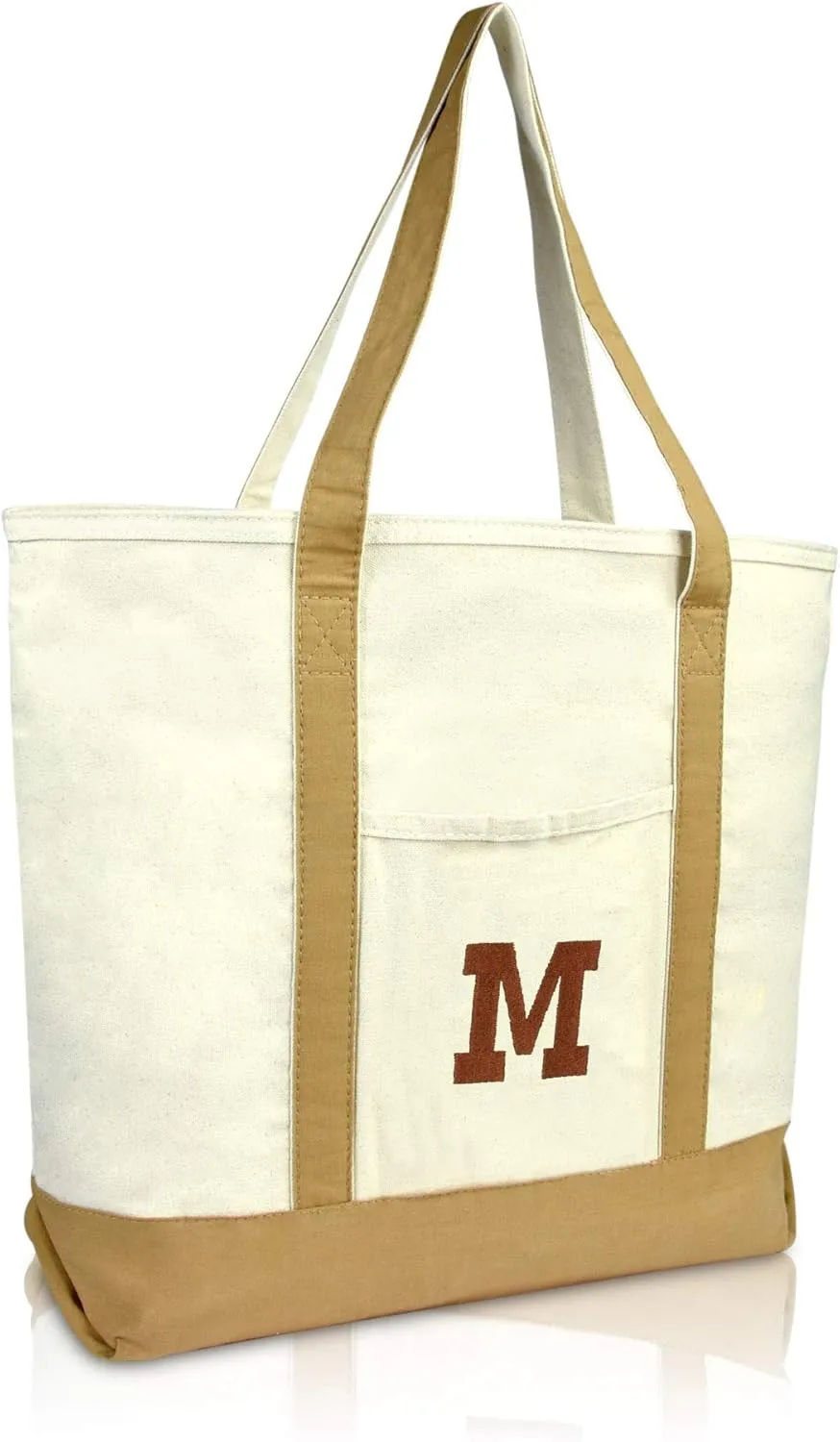 DALIX Initial Tote Bag Personalized Monogram Brown Zippered Top Bold Letter - M