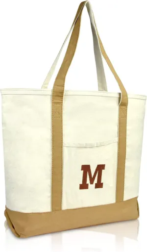 DALIX Initial Tote Bag Personalized Monogram Brown Zippered Top Bold Letter - M